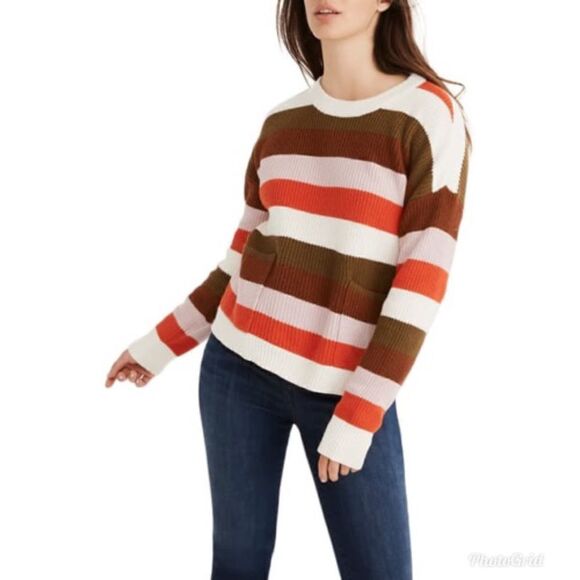 Madewell Patch Pocket Crewneck Striped Pullover Sweater in Walton Stripe J8781 - Picture 1 of 8